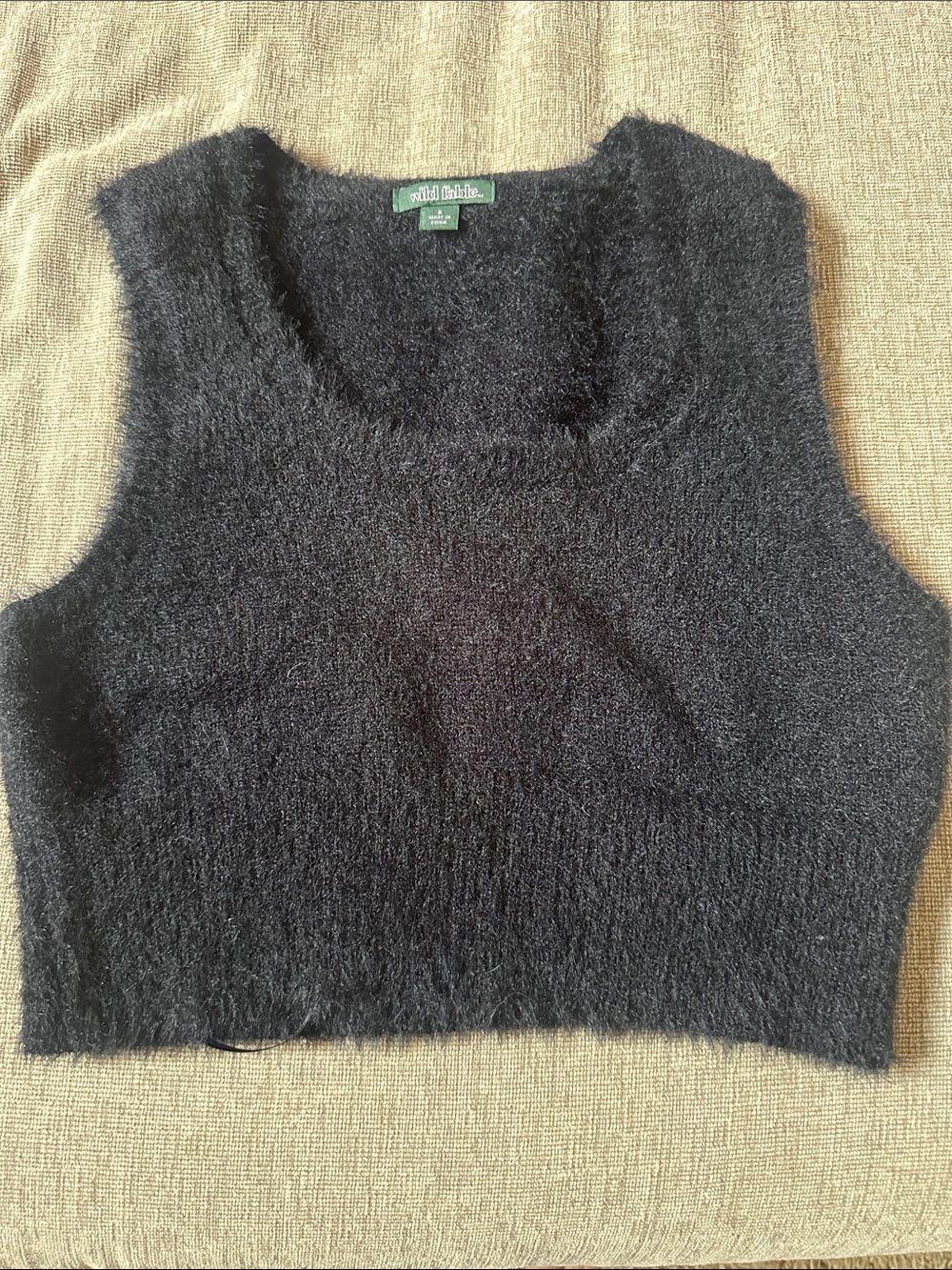 Wild Fable Black Fuzzy Cropped Knit Tank small